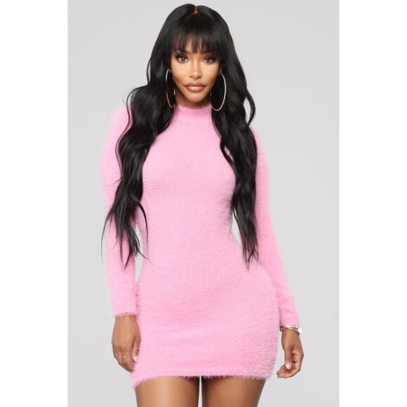 FASHION NOVA Beverly Hils Babe Pink Furry Mini Dress Size Small NEW NWT - Picture 1 of 7